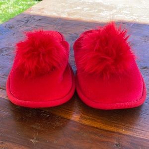 **Victoria's Secret Red Pom-pom Slippers**